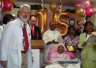Dr Coles with Gertrude Baines