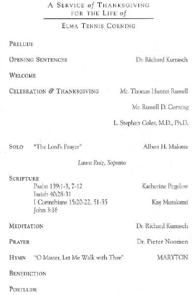 Program for Memorial Service